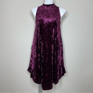 Boutique Brand Velvet High Neck Sleeveless Dress in Rich Purple (Burgundy/Wine)